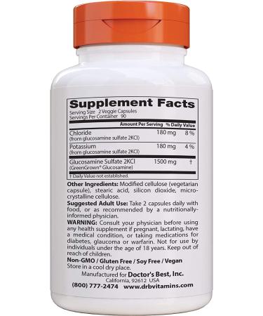 Doctor's Best Vegan Glucosamine Sulfate 750mg, 180 Veggie Caps - Joint Support, Non-GMO, Gluten & Soy Free - Buy Online on GoSupps.com