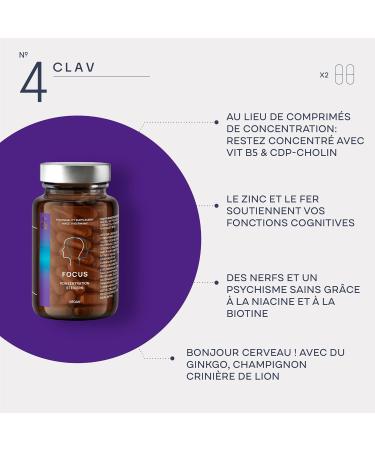 CLAV Nootropics No. 4 Focus Brain Booster Supplement Improves Memory and Concentration with Citicoline + Ginko Biloba + Bacopa Brahmi - 60 Vegan Capsules - Buy Online on GoSupps.com