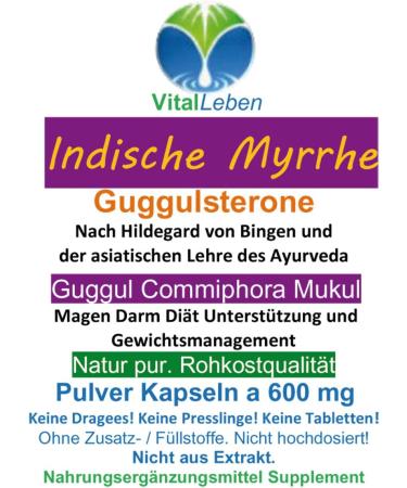Guggul Indian Myrrh Powder Capsules - Premium Quality Commiphora Mukul | Pure Natural Dietary Supplement | No Additives or Fillers | Bottled in Germany - Buy Online on GoSupps.com