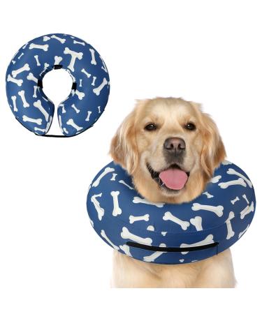 Supet Rewrise Dog inflatable freak for dogs and cats Alternative after the operation adjustable comfortable protective collar for pets (blue bones XL) XL (neck circumference: 35.6-45.7cm) blue