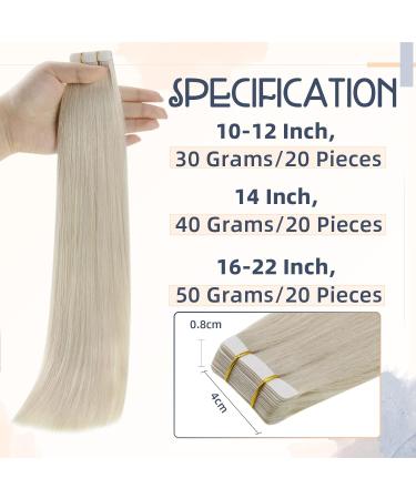 RUNATURE 20 White Blonde Tape in Hair Extensions - 50g, 100% Human Hair - #800 - Buy Online on GoSupps.com