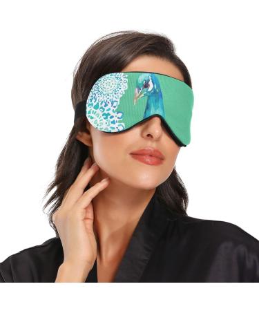 Haskirky Light Blocking Eye Mask - Adjustable Adult Men and Women Sleep Mask for Travel, Yoga, Meditation - Cartoon Blue Peacock Design - Buy Online on GoSupps.com