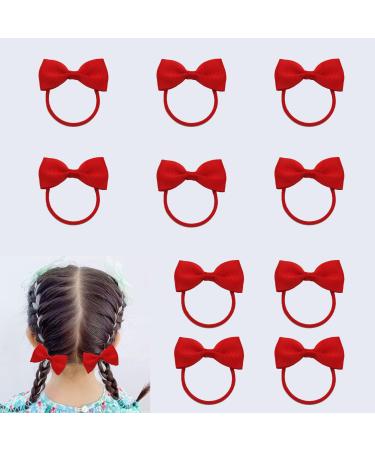 10Pcs Hair Bows for Girls Red Bow Kids Hair Accessories Toddler Hairband Bands for Girl and Baby Children's of Cute Fine Headdress Set fit School Cheerleading Christmas Hairbands Accessory(1.1inch)
