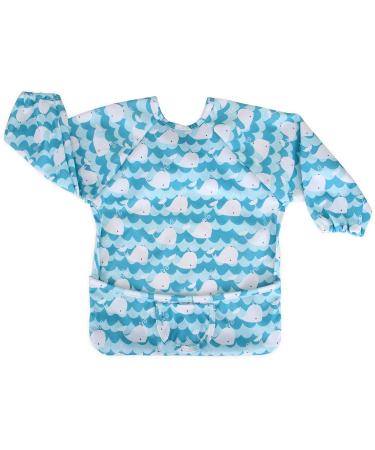 Luxja Baby Waterproof Sleeved Bib Long Sleeve Bib for Toddler (6-24 Months) (1 Sleeved bib Whale) 1 sleeved bib whale