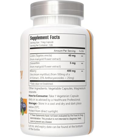 VitaCosmoX Lutein with Zeaxanthin Vegan Capsules 120 Count 40 mg Lutein + 4 mg Zeaxanthin per Serving Non-GMO Gluten-Free - Buy Online on GoSupps.com