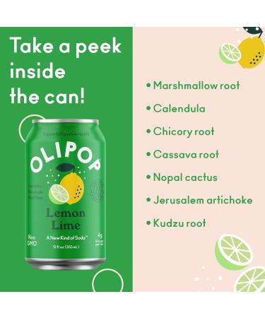 OLIPOP Lemon Lime Sparkling Tonic | Prebiotic Soft Drink with 9g Plant Fiber | Botanical-Rich & Low-Calorie | 4g Sugar per Can | Caffeine-Free & Vegan | Non-GMO | 12oz 12-Pack - Buy Online on GoSupps.com