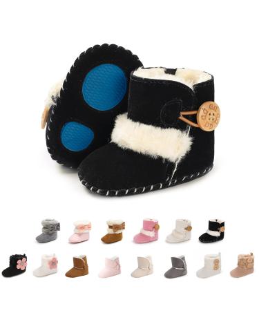 EDOTON Baby Warm Booties with Button Design Soft Bottom Non-slip Sole Toddler Snow Boots Winter Warm Shoes 0-6 Months A Black