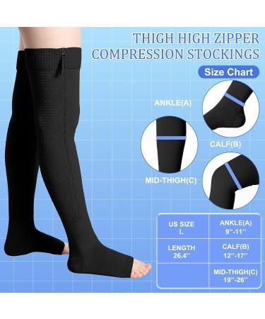 2 Pairs Open Toe Thigh High Zipper Compression Socks 15-20 mmHg for Edema Swelling - Women Men - Buy Online on GoSupps.com