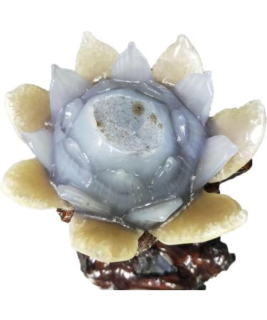 Natural Crystal Rough Natural Agate Geode Lotus Figurine Drusy Cluster Crystal Flower for Home or Wedding Decoration+Fashionable Wooden ba - Buy Online on GoSupps.com