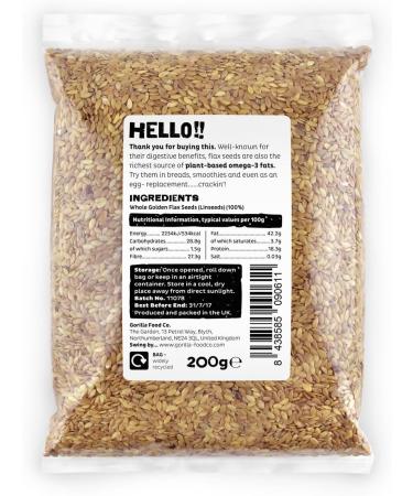 Gorilla Food Co. Golden Flax Seeds (Linseeds) - 200g - Buy Online on GoSupps.com