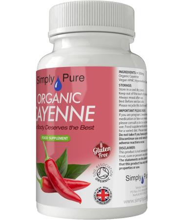 Organic Cayenne Capsules x 90 - 500mg | Soil Association Certified, Gluten Free, GM Free & Vegan - Buy Online on GoSupps.com