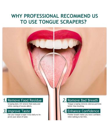 Easkep Tongue Scraper - 2 Pack Stainless Steel Tongue Cleaner with Carrying Bag for All Ages - Gold - Buy Online on GoSupps.com