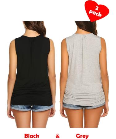 UNibelle Maternity Nursing Tank Top - Double Layer Sleeveless Breastfeeding Tee Shirt for Pregnancy - S-XXL, 2 Pack (Black + Gray) - Buy Online on GoSupps.com