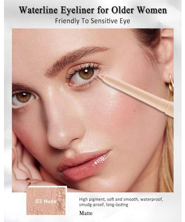 Nude Waterline Eyeliner Pencil Cream Gel Eyeliner Waterline Waterproof Smudge-Proof Long-Wearing Intense Color Retractable Eye Liner Brightener Pen Smooth Eye Makeup for women Built-in Sharpener 03# Nude - Buy Online on GoSupps.com