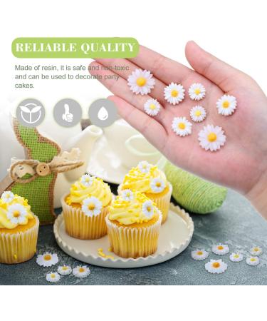 Hicarer 50 Pieces Flatback Resin Daisy Flowers - Mini Decorative Artificial Charms in Storage Box for DIY Crafts - 3 Sizes (White and Yellow) - Buy Online on GoSupps.com