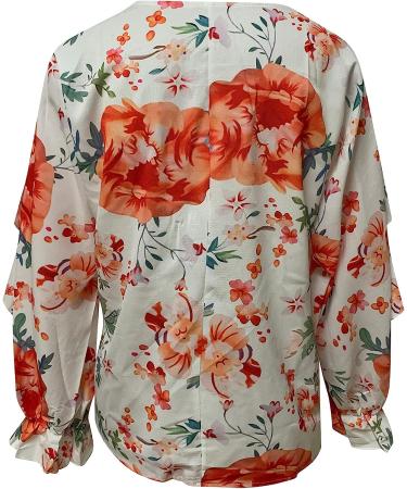 Women's XX-Large Orange Floral Butterfly Chiffon Ruffle V-Neck Pullover T-Shirt - Buy Online on GoSupps.com