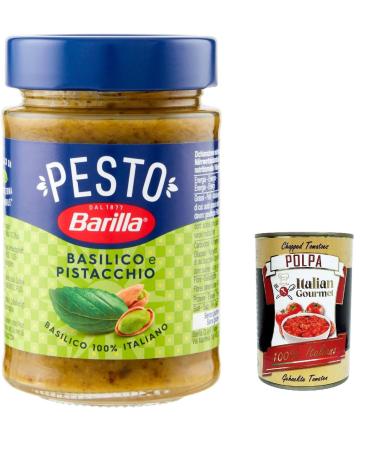 Italian Gourmet E.R. Barilla Pesto Basilico e Pistacchio Pesto au basilic et pistaches issus de l'agriculture durable 190 g Sauce italienne sans gluten + polpa italien gourmet 400 g