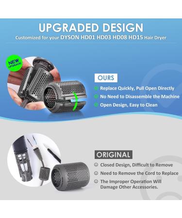 Upgraded Magnetic Hair dryer Filter Cover Compatible with Dyson Supersonic HD01 HD03 HD08 HD15 Models Hair Dryer Filter Cage Spare Parts (Metallic Gray) - Buy Online on GoSupps.com