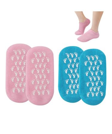 2pcs Moisturizing Socks  Blue and Pink Foot Moisturizing Socks Soft Comfortable Fabric Gel Spa Socks for Women Men Moisturizing Feet Softens Cuticles Prevents Cracking