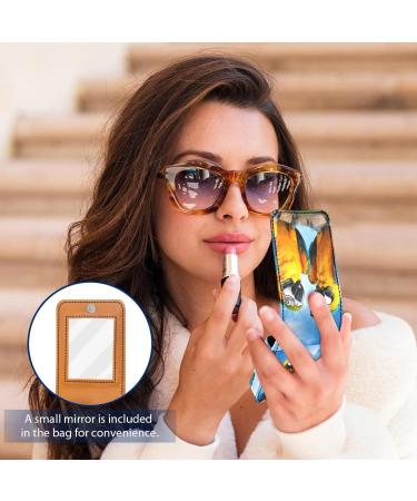 Blue Prairie Bird Lipstick Case - Leather Lip Gloss Organizer with Mirror | Mini Lipstick Holder Bag - Buy Online on GoSupps.com