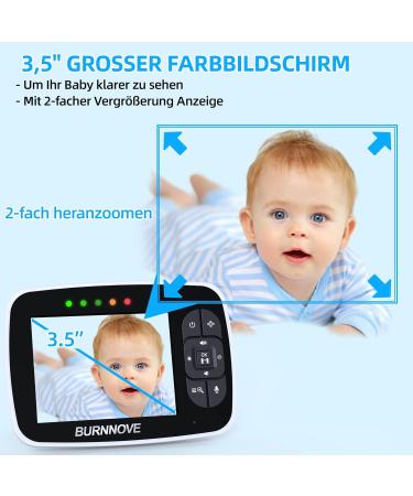 Burnnove Baby Monitor with 3.5-Inch Camera | Remote-Controlled Pan-Tilt | Night Vision 2x Zoom Eco Mode & Temperature Test - Buy Online on GoSupps.com