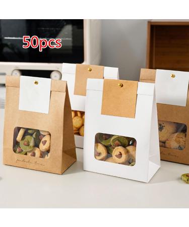 Pack Of 50 Practical Paper Bags Cookie Package Bag With Window Convenient Packaging Bag For Baking Food Parties Supplies White - Buy Online on GoSupps.com