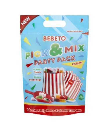 Bebeto Pick & Mix Party Pack Contains Chewy Gummy Sweets Mini Marshmallows Scoop Stickers and 10 x Goodie Bags Halal Certified Candy Single Pack 750g Pick & Mix Party Pack 750g (Pack of 1)