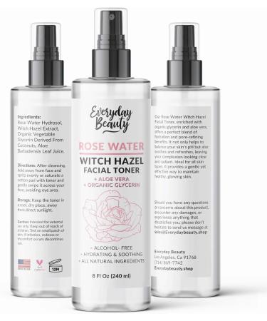 Rose Water Witch Hazel Facial Toner - Alcohol Free Hydrating Aloe Vera All Natural - 8 Fl Oz - Best for Radiant Skin - Buy Online on GoSupps.com