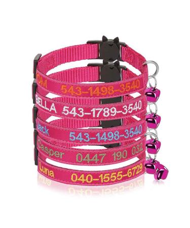 Personalized cat neck bands with bell custom safety buckle for cat neck bands embroidered ID name on the kitten neck band with bell (Rose Red)