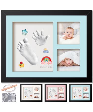 Baby Hand and Footprint Kit Picture Frame Clay Set for Newborn Girls and Boys Infant Milestone Photo Frame with 3 Colour Backing Cards and 4 Trinkets Keepsake Baby Shower Gifts for New Parents Black-Clay-01