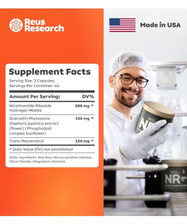 NAD+ Supplement w/ Resveratrol & Quercetin for Energy & Immune Support - 80 Capsules by Reus Research - Buy Online on GoSupps.com
