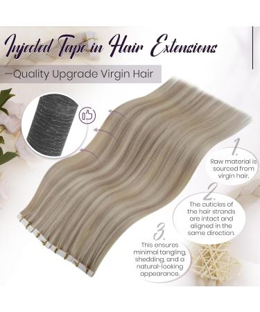 Laavoo Real Hair Tape Extensions Blonde Highlight Seamless 35cm #P18/613 | 5pcs Virgin Ash Blonde HairExtensions - Buy Online on GoSupps.com
