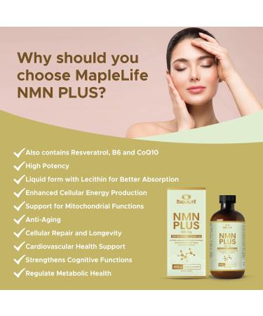 MapleLife Nutrition NMN PLUS 500 mg - with CoQ10 Resveratrol and Vitamin B6 NAD+ Supports Energy & Metabolism Anti-Aging Liposomal Encapsulation Nutrient System 450 ML Liquid - Buy Online on GoSupps.com