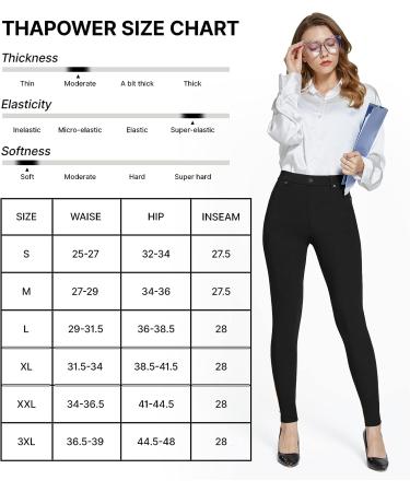 Thapower Women's Pull-on Dress Pants with Pockets - Black Medium | Business Casual Jeggings Capris for Work - Buy Online on GoSupps.com