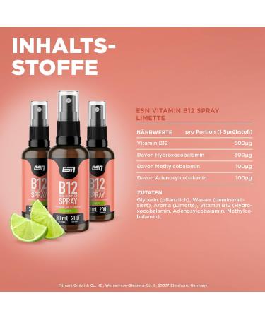 Buy ESN Vitamin B12 Spray 30ml - Lime Flavor | Boost Energy with Vitamin B Complex | International Shipping Available - Buy Online on GoSupps.com