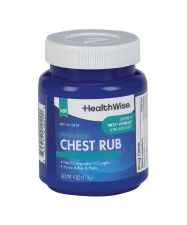HealthWise Medicated Chest Rub | Cough suppressant | Relieves Nasal Congestion | Relieves Minor Aches and Pains | 4 oz.