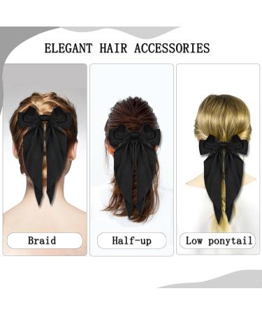 Black Hair Bow Black Bow Hair Clip for Women Solid Color Bow Hair Clips with Long Ribbon French Black Bow Hair Clip Soft Satin Silky Hair Bows Cute Gifts for Women Girls - Buy Online on GoSupps.com