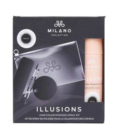Milano Illusions Kit Includes Black-ish Hair Color Powder Spray Protector Band Spray Removal Band Two Spoolie Hairline Brushes Storage Bag Kit Hair Color Powder Spray - Blackish