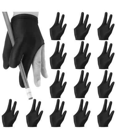 Breathable Pool Gloves Nylon Billiards Gloves Pool Left Right Hand Gloves Universal 3 Fingers Cue Gloves Shooter Cue Sports Gloves for Women Men Indoor Game Kit Billiard Accessories, Black 15