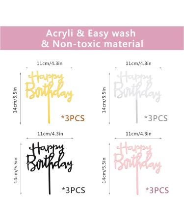 Acrylic Happy Birthday Cake Topper - 12pcs Cupcake Toppers & Decorations | Durable, Waterproof & Personalised Birthday Party Cake Decoration - Buy Online on GoSupps.com
