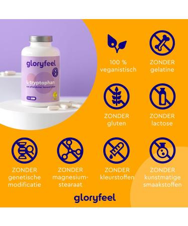 Gloryfeel LTryptophan 500 mg 240 vegan Health Supplement capsules 8 months Natural Vegetable Fermentation Labtested German production without additives - Buy Online on GoSupps.com