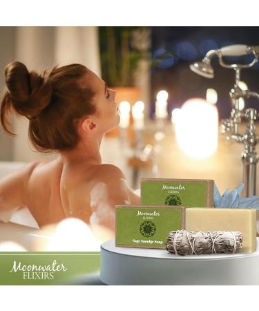 White Sage Smudge Stick & Soap Bundle - Natural Space Purifier & Cleansing Kit - 1 Stick + 3 Bar Soap | Moonwater Elixirs - Buy Online on GoSupps.com
