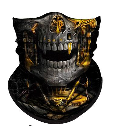 Obacle Skull Face Mask Half for Dust Wind Sun Protection Seamless 3D Tube Mask Bandana for Men Women Durable Thin Breathable Skeleton Mask Motorcycle Riding Biker Fishing Cycling Sports Festival Mechanical Grey-gold Skull