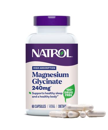 Natrol Magnesium Glycinate Supplements 240 mg - High Absorption - Calm Magnesium Glycinate for Sleep - 60 Capsules 30 Day Supply 60 Count (Pack of 1)