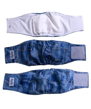 JoyDaog Jean Belly Band for Small Dogs Reusable Dog Belly Bands Size S 3 Pack Small (Pack of 3) Jeans (3 Pack).