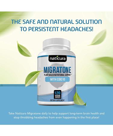 Migratone Migraine Relief Supplement - Natural Headache Support with PA-Free Butterbur, Magnesium, B Vitamins, CoQ10 & Feverfew - 120 Count - Buy Online on GoSupps.com