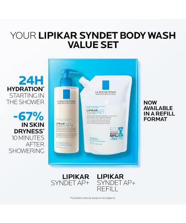 La Roche-Posay Body Wash & Refill Pack Lipikar Syndet AP+ Anti-Itch Body Wash For Eczema-prone Skin with Shea Butter & Niacinamide Fragrance Free Suitable for Sensitive Skin 400ml & Refill BUNDLE: 400mL & REFILL pack of 2 - Buy Online on GoSupps.com