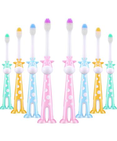 8 Pieces Kids Toothbrush Cartoon Children Toothbrush Deer Design Toothbrush Extra Soft Toothbrush with Suction Cup for Boys and Girls 2 to 8 Years Old  4 Colors