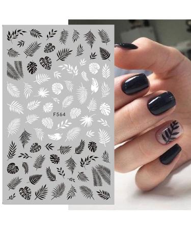8 Sheets Black White Leaves Flower Nail Art Stickers Decals 3D Tropical Plants Mandala Leaf Geometry Transfer Decals Nail Art Decorations for Women Girls (White & Black)