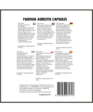 Cupplement Fadogia Agrestis 60 Capsules - 10% Extract 500 MG | 4 Sachets + Free Pillbox - Superfood 5 Pack - Buy Internationally - Buy Online on GoSupps.com